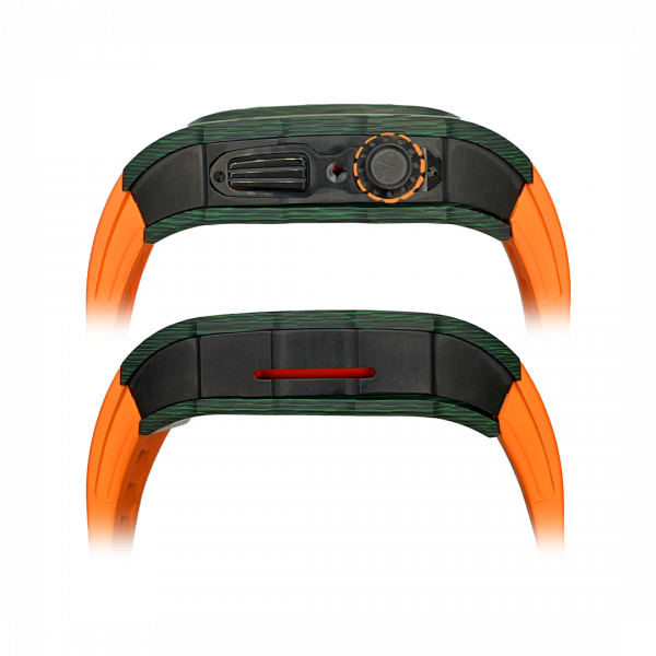 Green carbon fiber colored case - Orange Strap