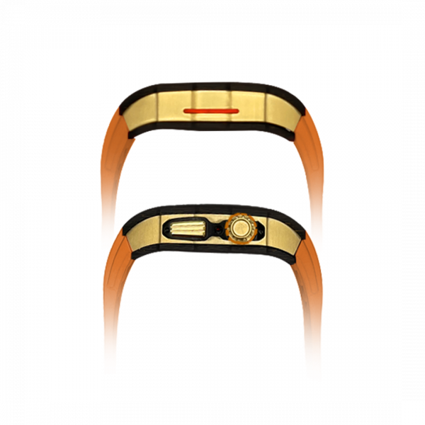 Gold carbon fiber colored case - Orange Strap