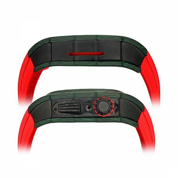 Green carbon fiber colored case - Red Strap